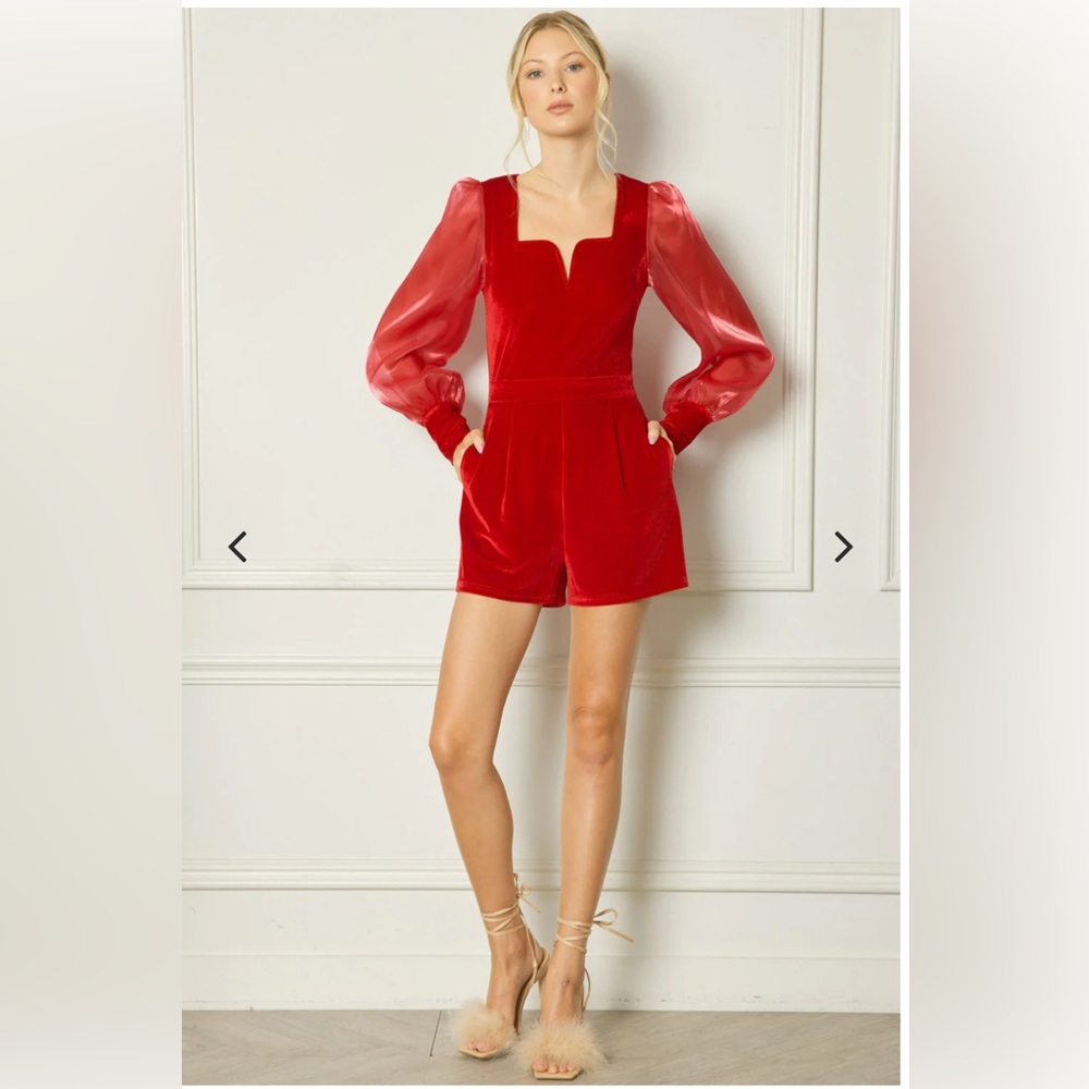 Entro Ruby Velvet Sheer Sleeve Romper